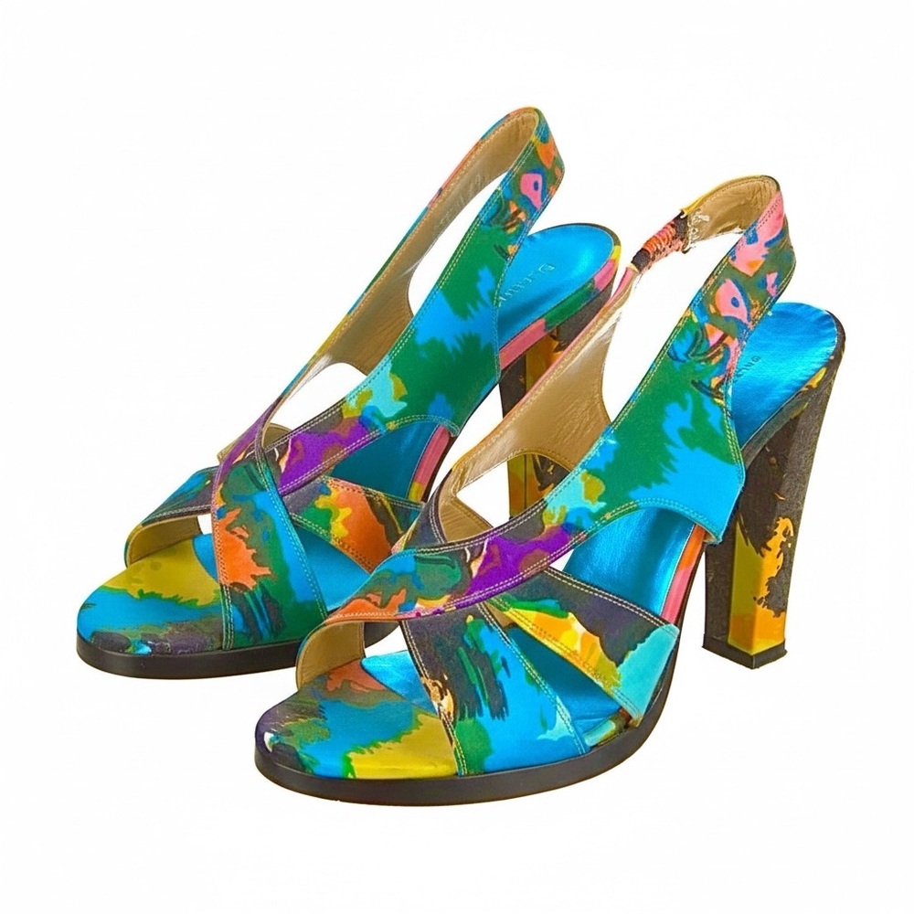Balenciaga Blue Multicolor Criss Crossed Women's Heeled Sandals 9.5 - Picture 7 of 12